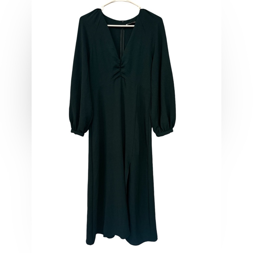 Zara green midi Vneck puff sleeve dress whimsigoth dark feminine romantic dainty - Picture 7 of 9